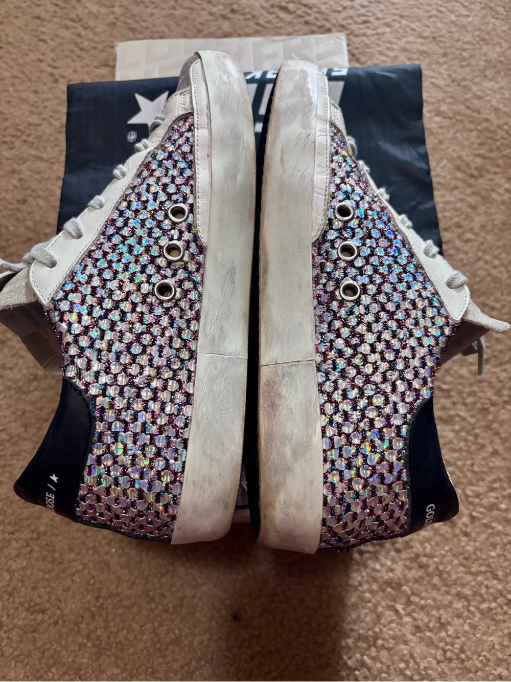 Golden Goose Grey Suede Sneakers with Iridescent Mesh Panels and Black Star - Picture 3 of 8